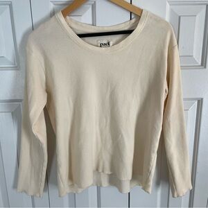 PACT Beige Waffle Knit Organic Cotton Long Sleeve Crewneck Tee Size S